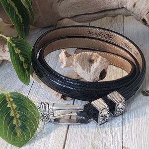 Brighton Black Textured Embossed Leather Belt SZ 32 M/L (fits smaller)